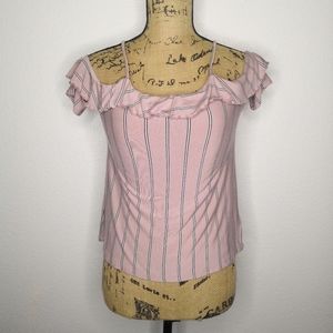 *American Eagle Soft & Sexy Stripe Ruffle Neck Top Peasant Cottage Coastal